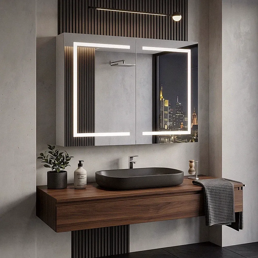 LED Spiegelschrank Badezimmerspiegel mit Touch Beleuchtung 2 Spiegeltüren DE