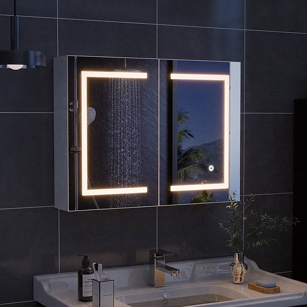LED Spiegelschrank Badschrank Badezimmerspiegel mit Beleuchtung 2 Spiegeltüren