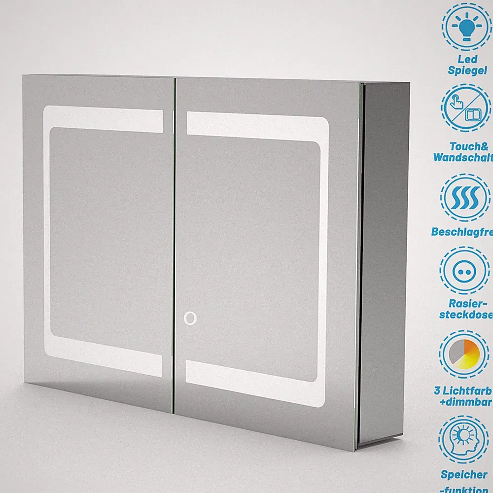 LED Spiegelschrank Badspiegel Kalt/Neutral/Warmweiß dimmbar MEMORY Touch/Wand
