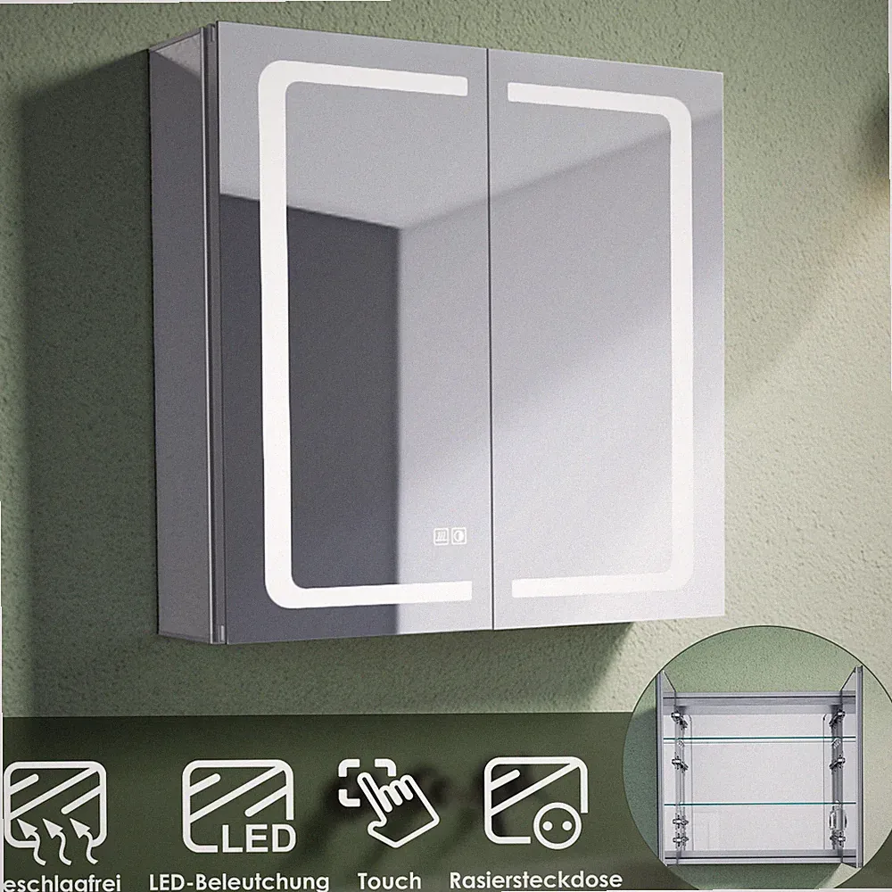 LED Spiegelschrank Beschlagfrei mit Beleuchtung Badschrank Steckdose Touch 65cm