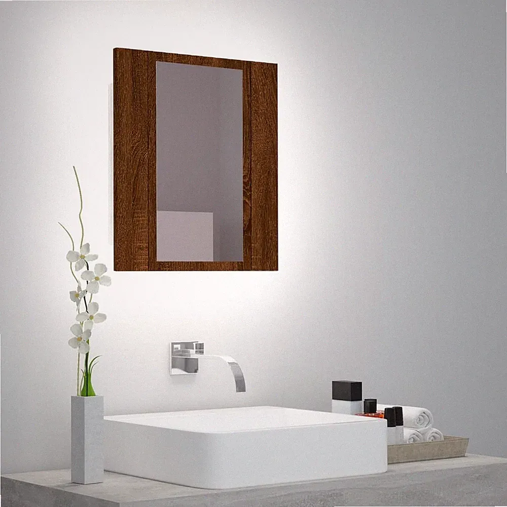 LED-Spiegelschrank Braun Eichen-Optik 40x12x45 cm Holzwerkstoff