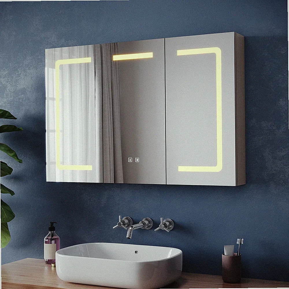 LED Spiegelschrank Dimmbarer Badezimmerschrank Beschlagfrei Steckdose Touch 90cm