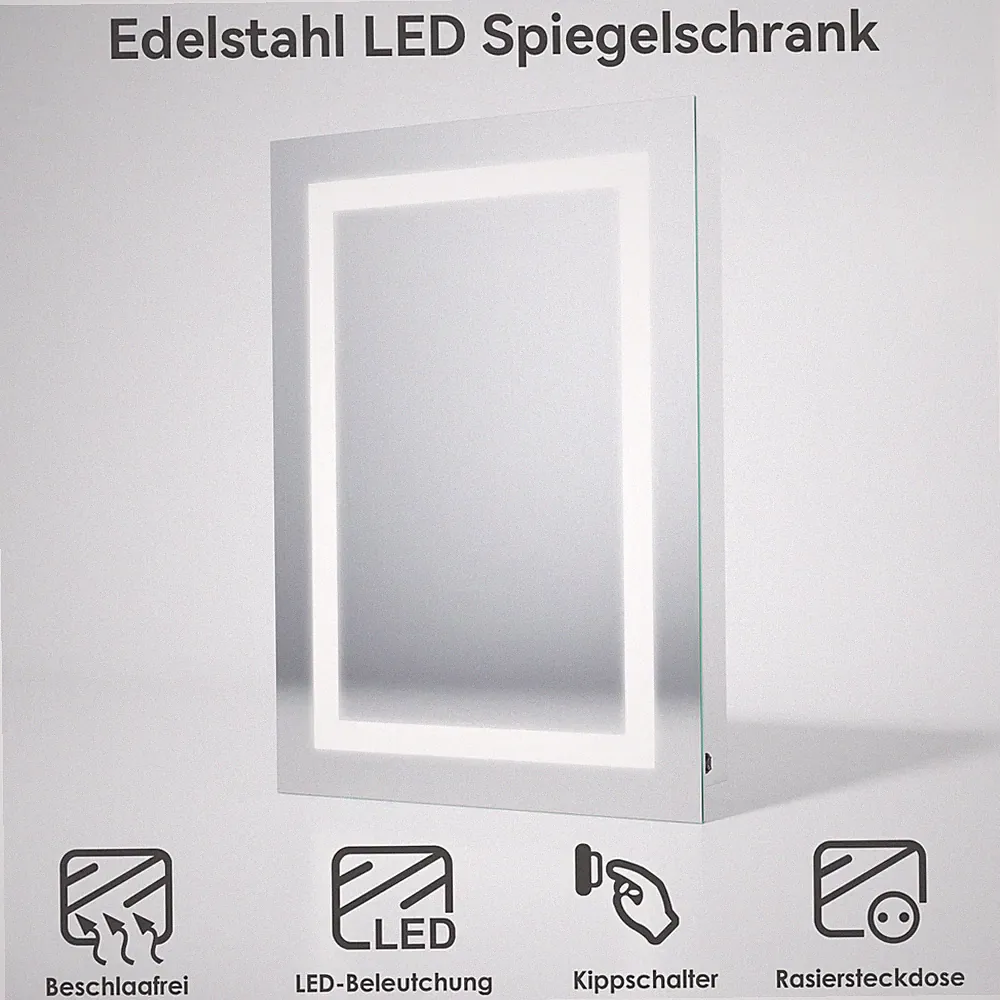 LED Spiegelschrank Edelstahl Beschlagfrei mit Beleuchtung Badspiegel Bad 70x50cm