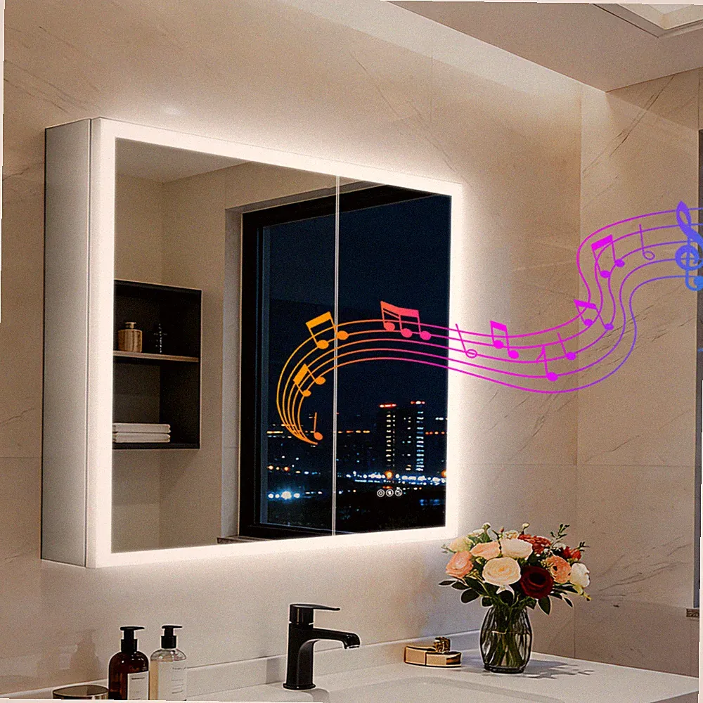 LED Spiegelschrank m Einzel-/Doppeltür, Antibeschlag, Ablage &Bluetooth, 50/80CM