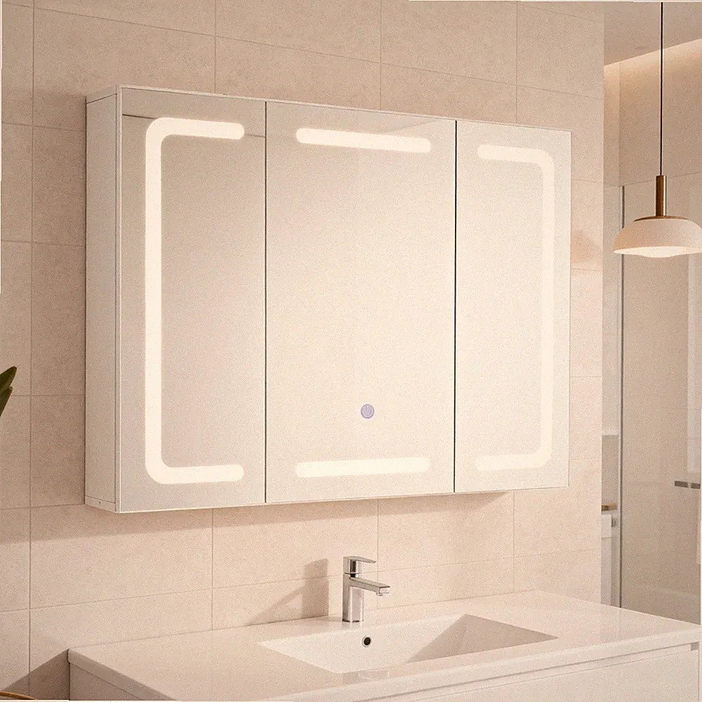 LED Spiegelschrank mit Beleuchtung 3 Spiegeltüren 60x80cm Badezimmerspiegel