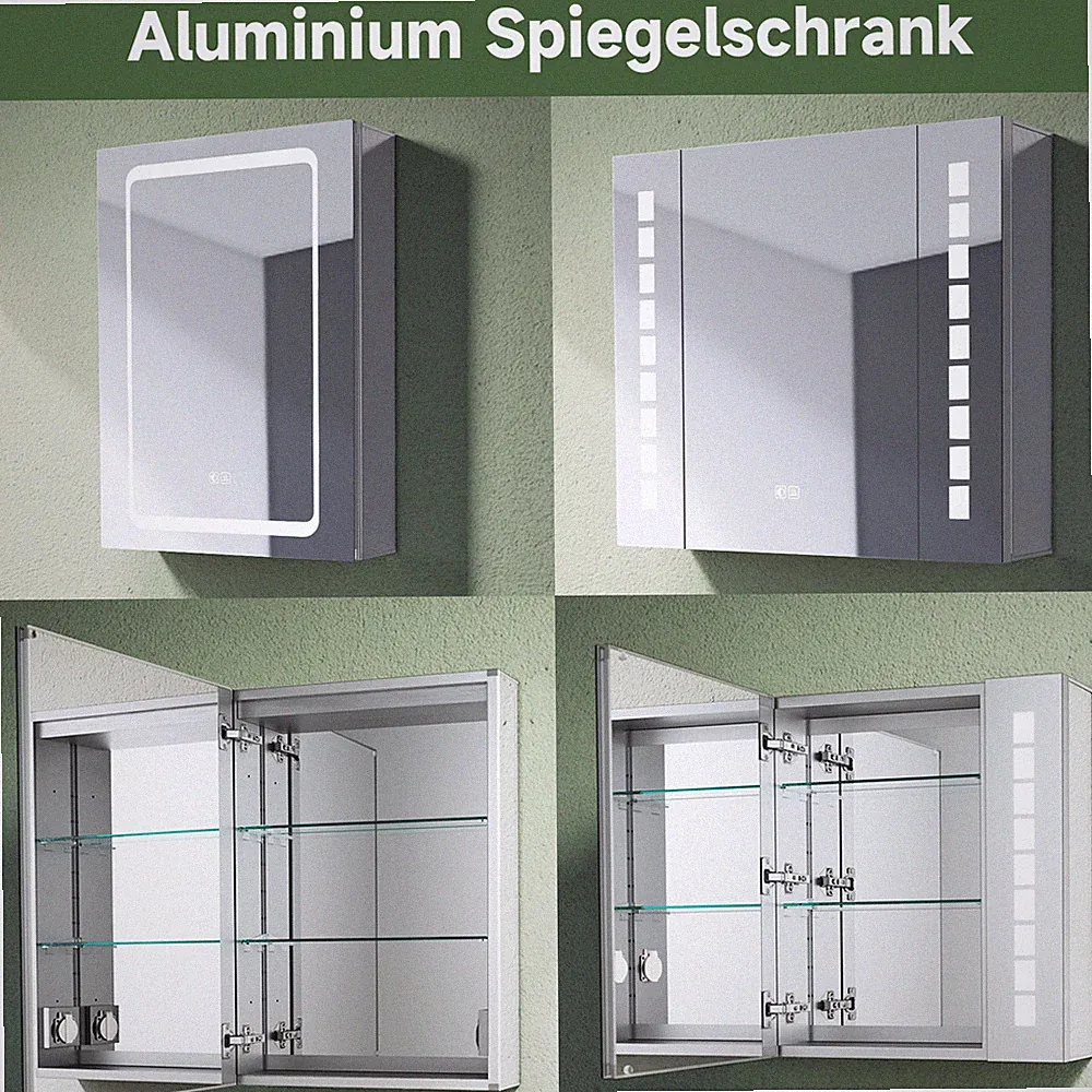 LED Spiegelschrank mit Beleuchtung Badschrank Spiegel Steckdose Beschlagfrei Alu