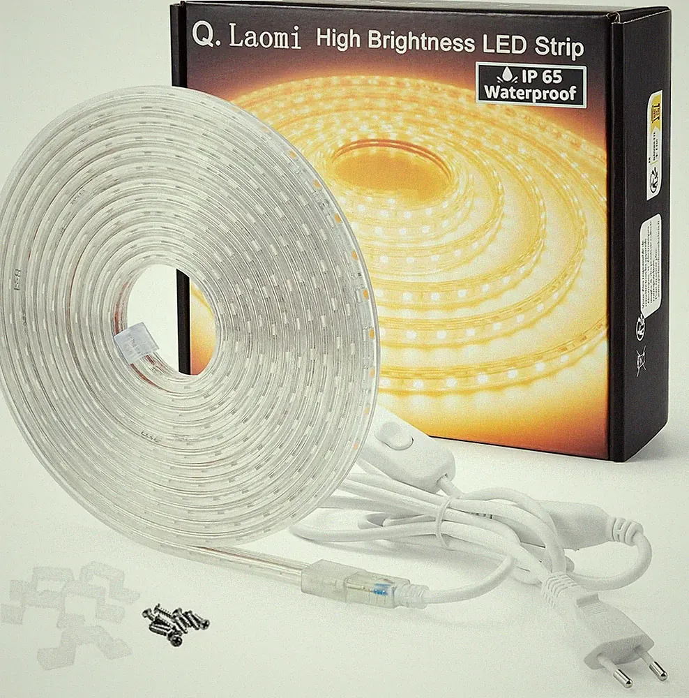 LED Streifen 6m 5050 Warmweiß Lichtband Wasserdicht IP65 mit Schalter 230V