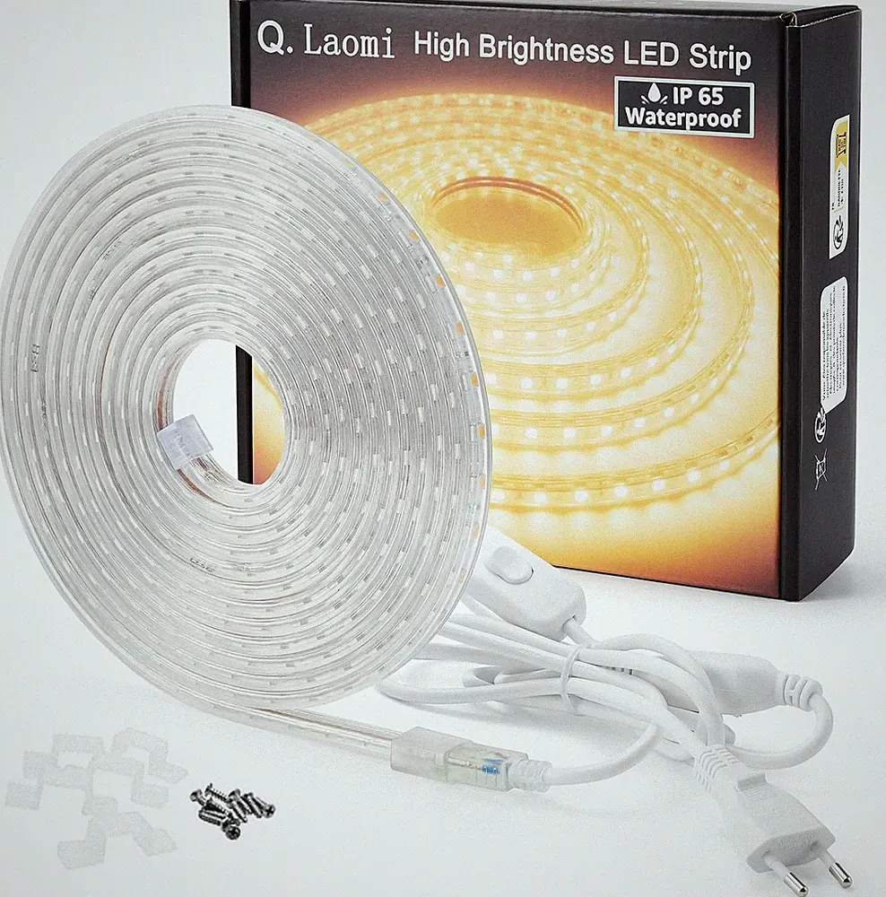 LED Streifen 6m mit Schalter Wasserdicht IP65 5050 LED Lichtband Warmweiß 230V