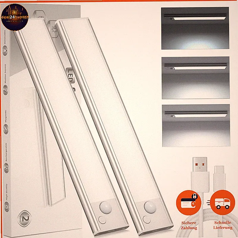 LED Unterbauleuchte 20cm Akku Dimmbar mit Bewegungsmelder Schrankbeleuchtung