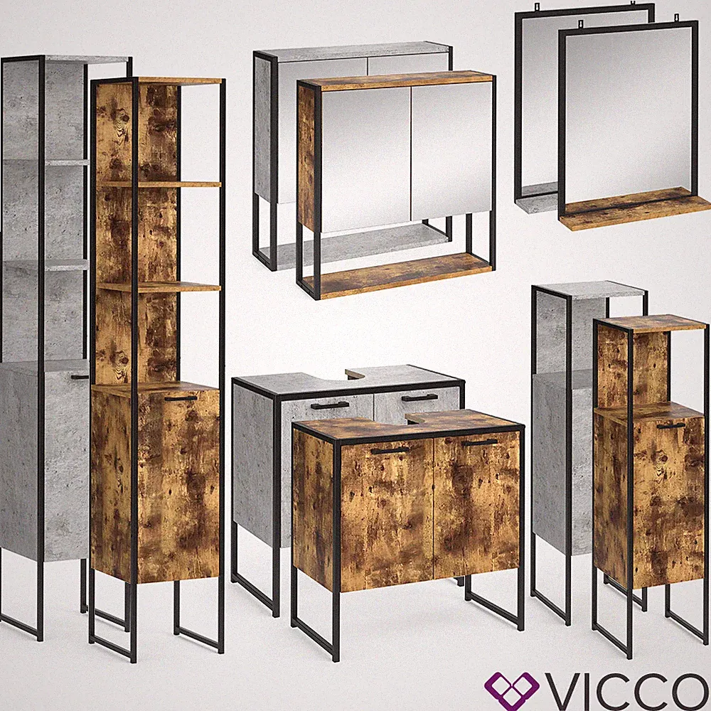 Loft Badmöbel Fyrk Spiegelschrank Hochschrank Midischrank Unterschrank Vicco
