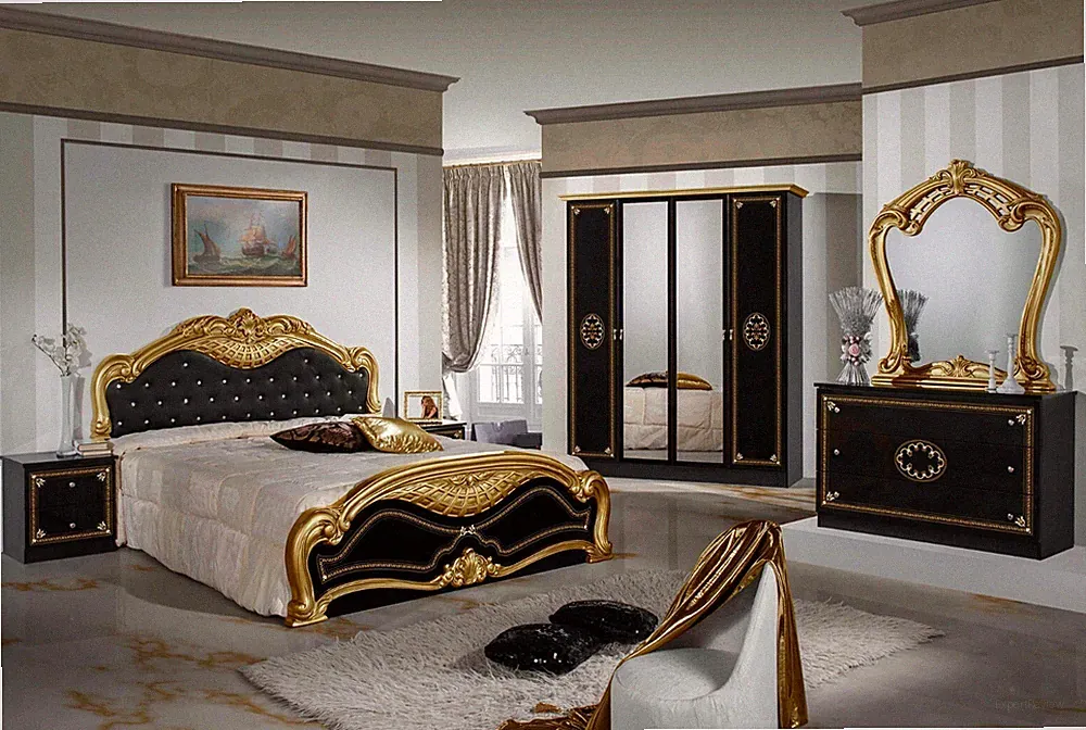 LUCY Lux - Komplettes Schlafzimmermöbel-Set in schwarz-Gold 6-tlg