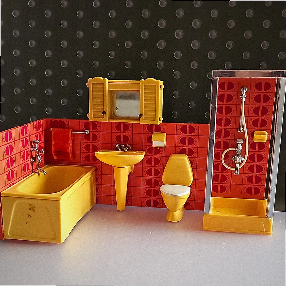 Lundby Badezimmer-Set Badewanne Waschbecken WC Duschkabine Spiegelschrank