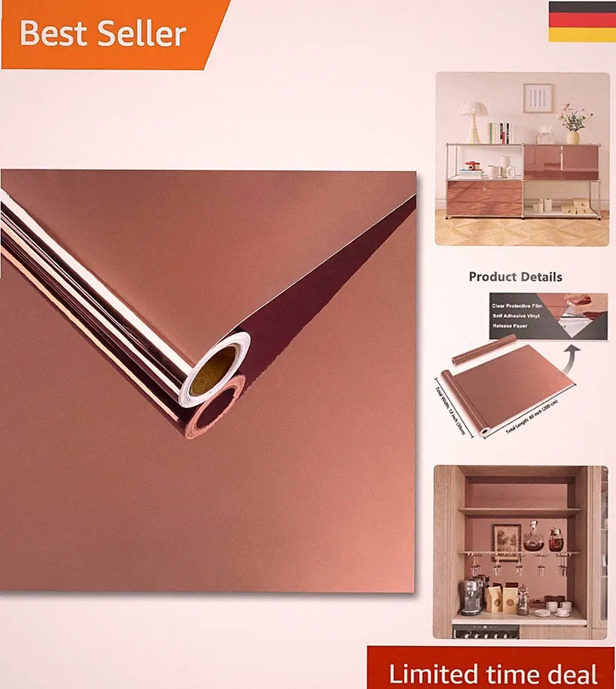 Luxuriöse Roségold Spiegelfolie 30cm x 200cm - Für Badezimmer- und Wohnraumdeko