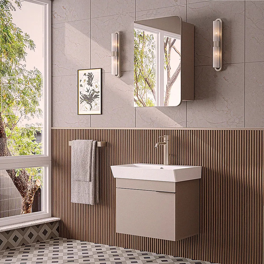 LYCIA-60 Badmöbel • Waschbecken mit Unterschrank • Spiegelschrank
