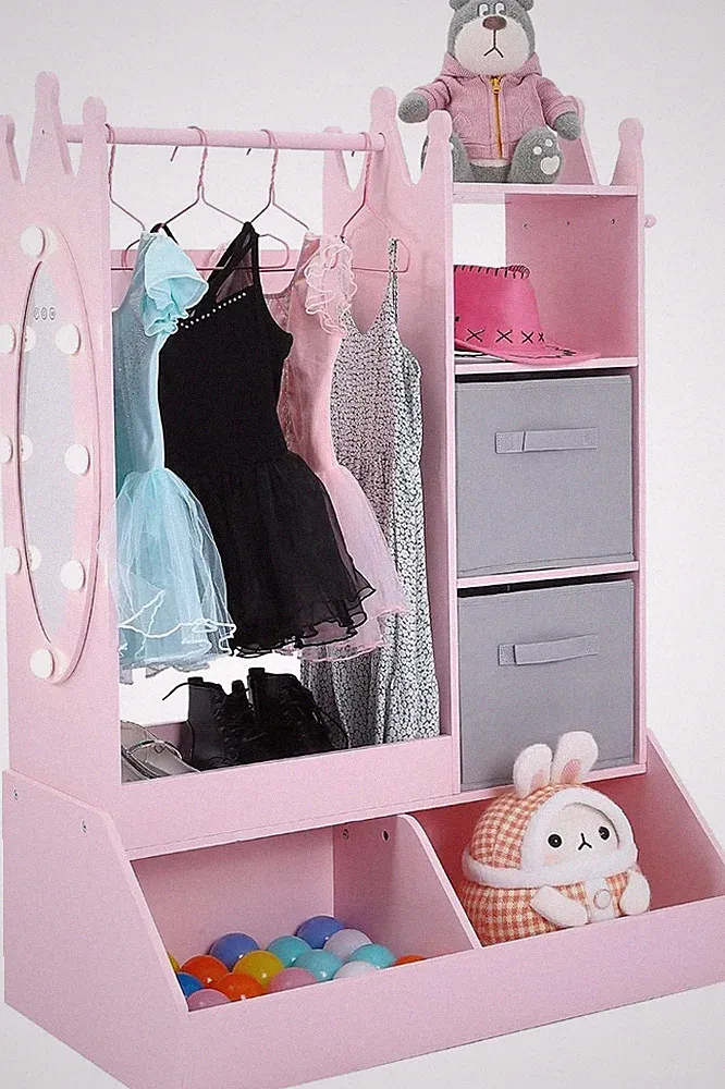 Mädchen-Kleiderschrank Mit Beleuchtetem Spiegel & Kleiderstange, Toy-Staumöbel