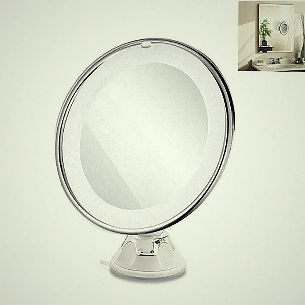 MAKE-UP SPIEGEL LED LICHT SAUGNAPF ZOOM 10X MAKE-UP SCHMINK FLEXIBEL BAD 17CM