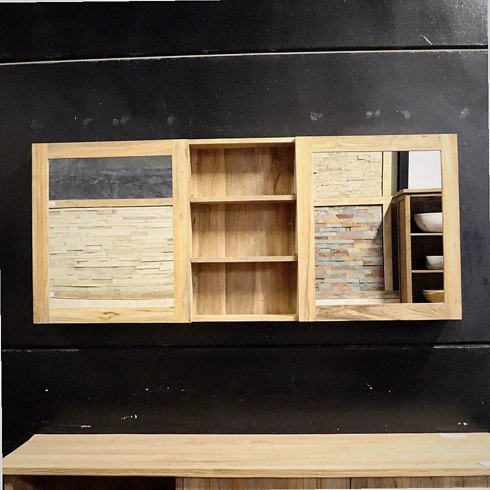 MALAYA Spiegelschrank Badspiegel Wandspiegel Teak 160x70x18 cm