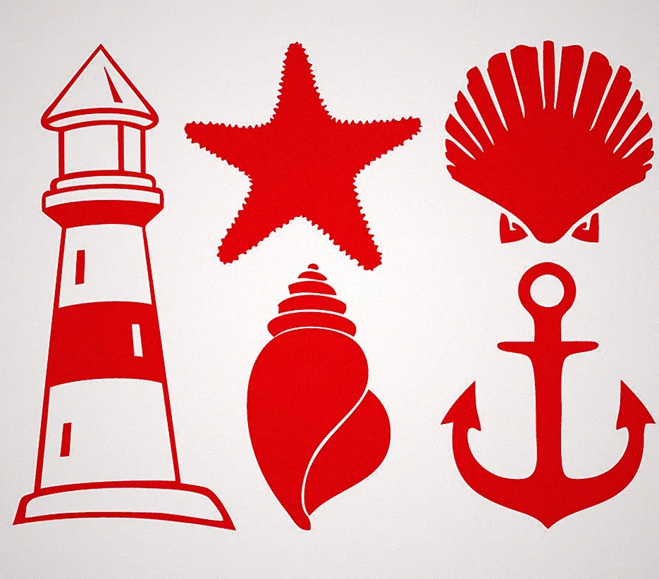 MARITIM AUFKLEBER Leuchtturm Seestern Muschel Anker Meer Bad Fliese Deko Spiegel