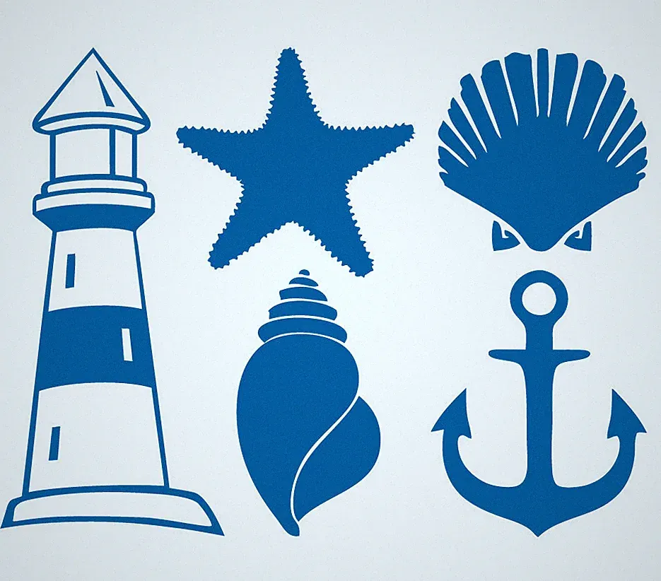 MARITIM AUFKLEBER Leuchtturm Seestern Muschel Anker Meer Bad Fliese Deko Spiegel