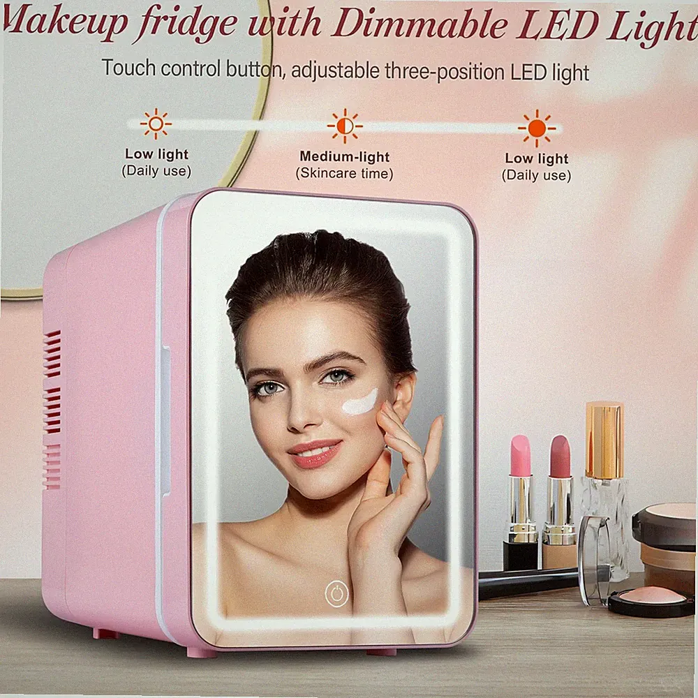 Mini Kosmetik Kühlschrank Tragbarer mit LED Spiegel Skincare Fridge 12V 220V DE