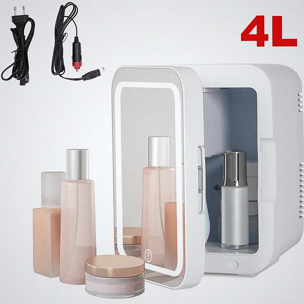 Mini Kühlschrank Warmhaltebox Kühlbox 4L 12V/240V mit LED-Lichtspiegel Camping