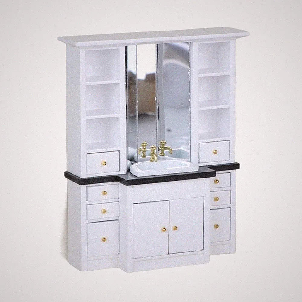 Miniatur Bad Waschtischunterschrank 1:12 Puppenhaus mit Spiegel 12,5x3
