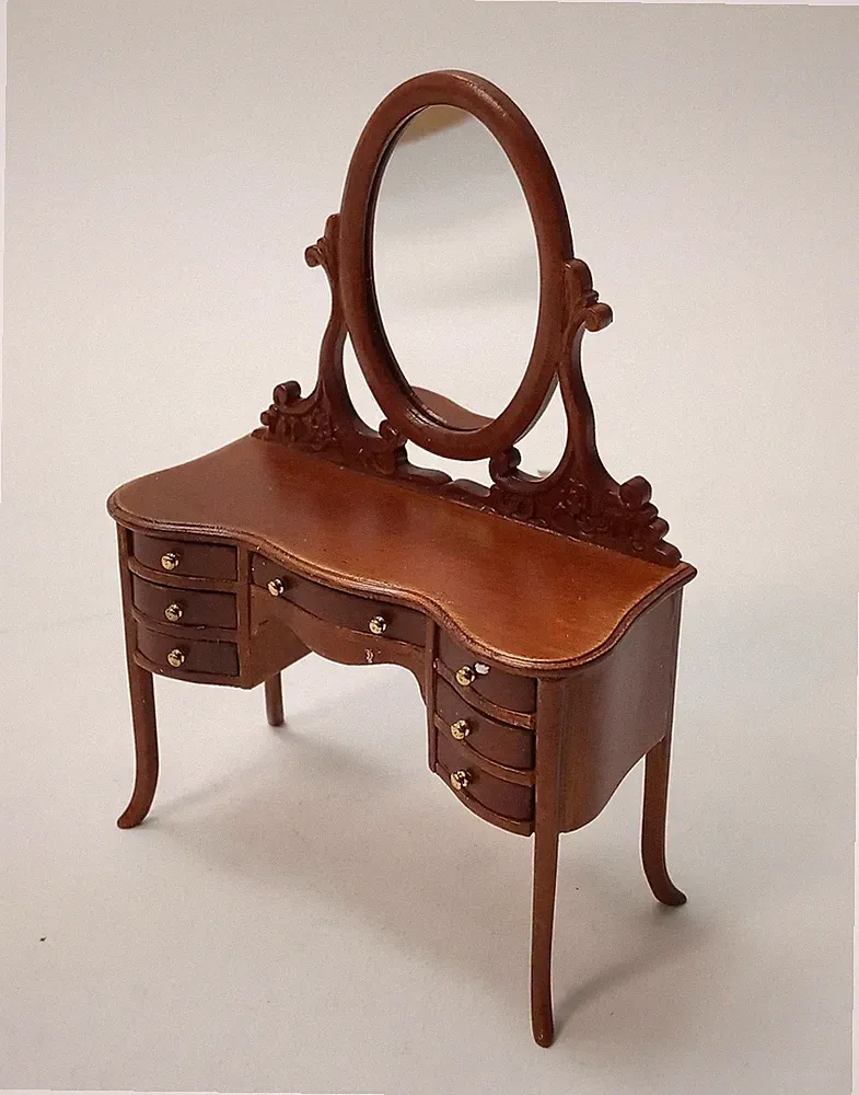 Miniatur Spiegelschrank Schminktisch, Holz, Nußbaumfarben, Für 1:12 Puppenstuben