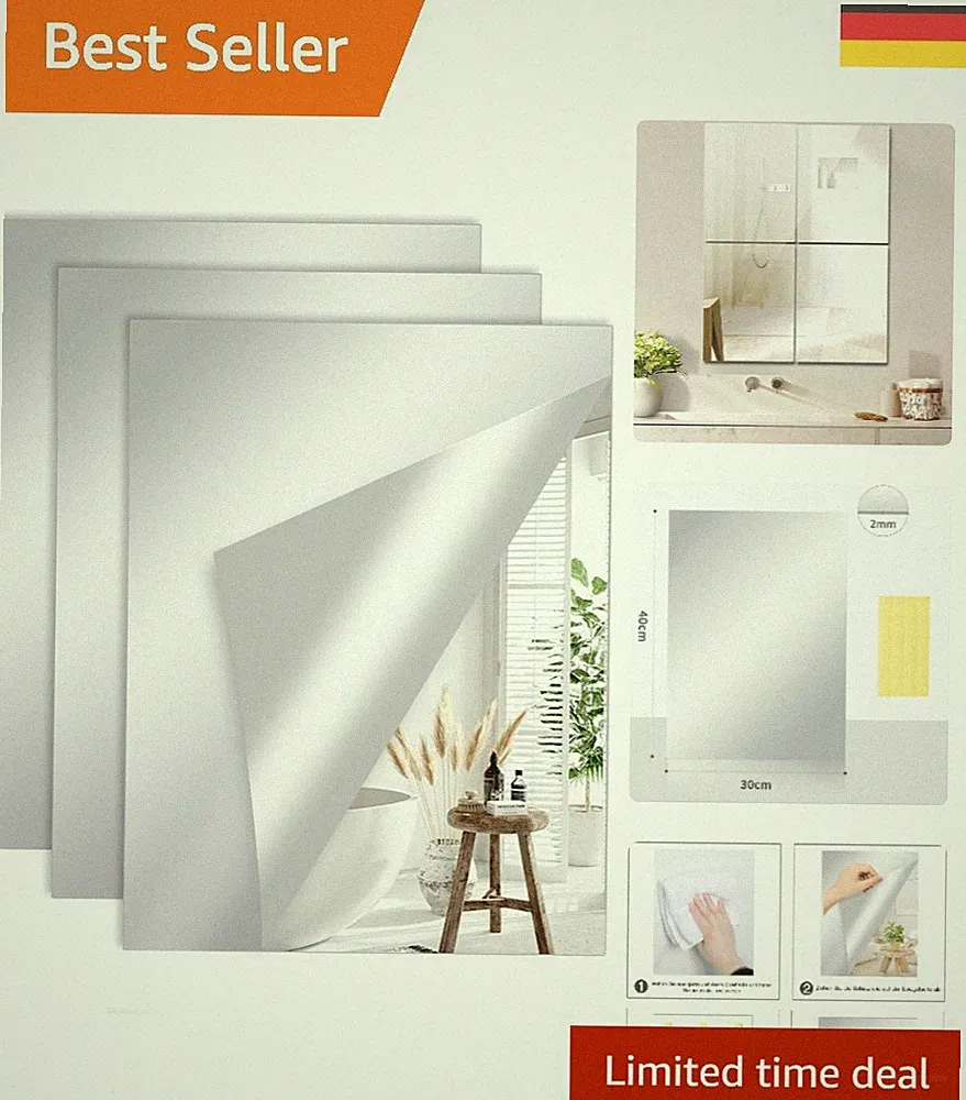 Minimalistische selbstklebende Spiegel 3er Set – 40 x 30 cm für jeden Raum