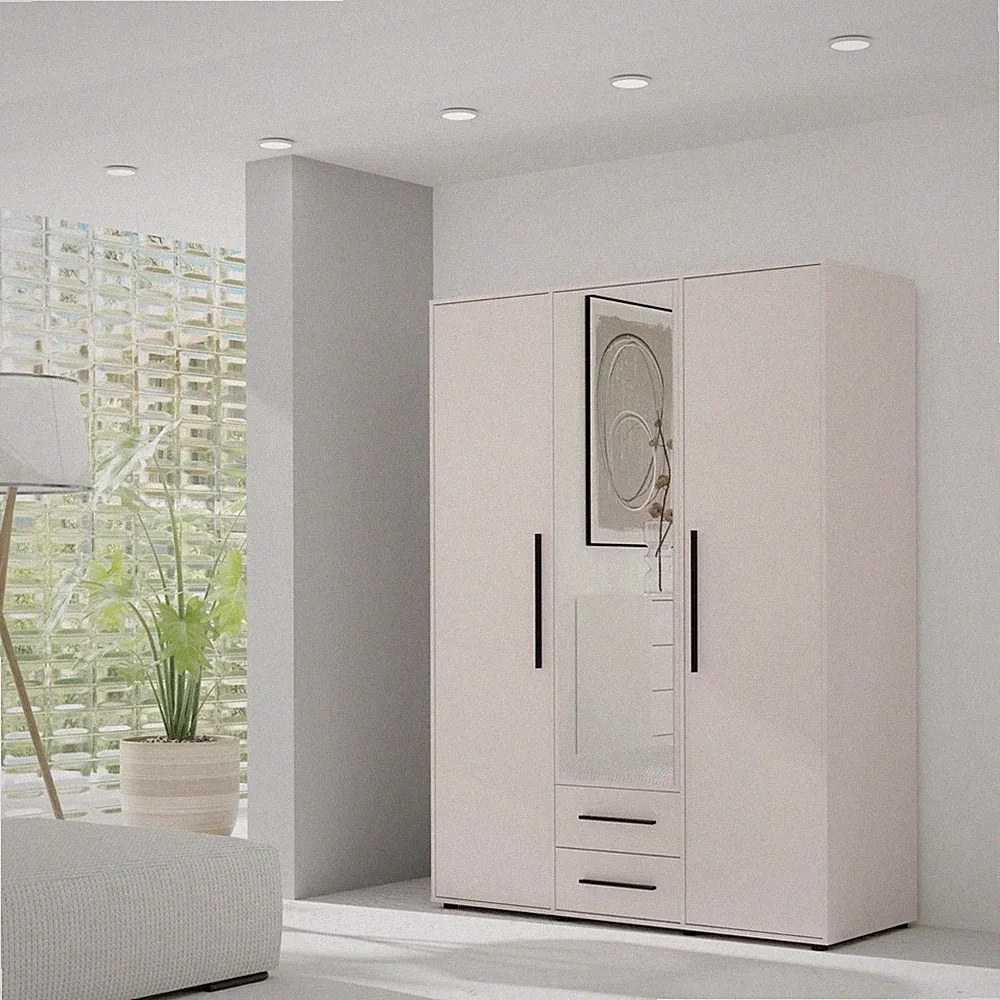 Modena SZ3D2SZ Kleiderschrank 150 cm Schrank mit Spiegel, 3 Türen, 2 Schubladen