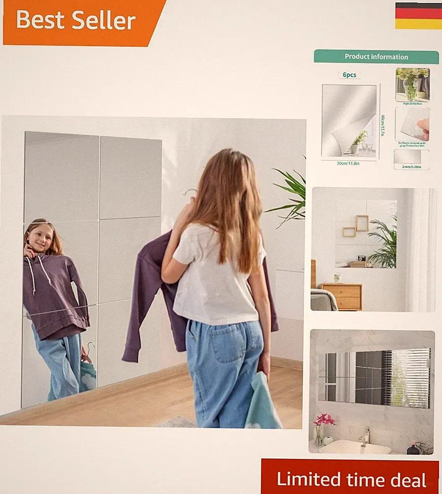 Moderne Selbstklebende Spiegel für Wand & Möbel - 6x 30x40 cm für jeden Raum