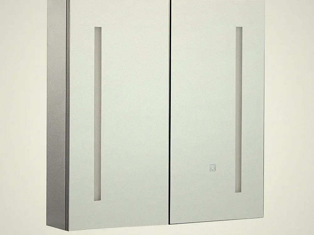Moderner Bad Spiegelschrank 60x60 cm 2 türig LED Beleuchtung schwarz Chabunco