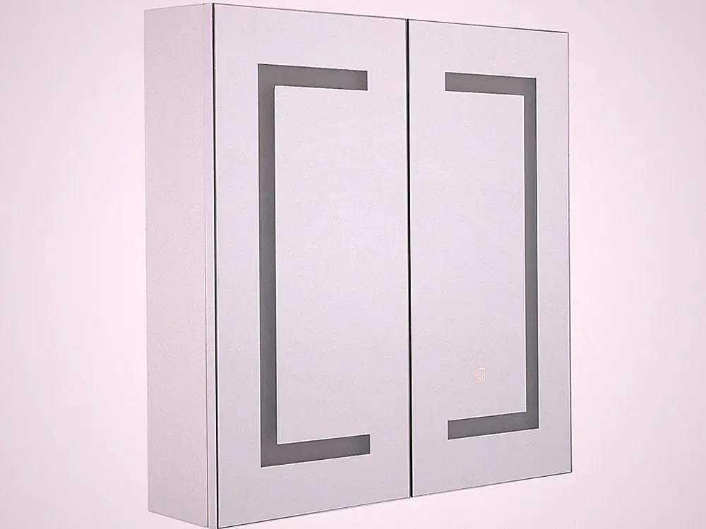 Moderner Bad-Spiegelschrank 60x60 cm 2 türig mit LED Beleuchtung weiß Mazarredo