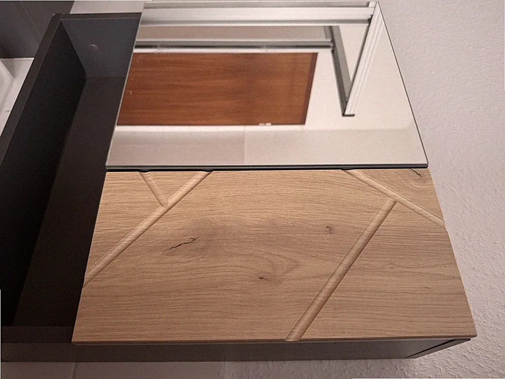 Moderner Badezimmerspiegelschrank 60x60 cm, 2 Türen, grau/beige, 6 Fächer