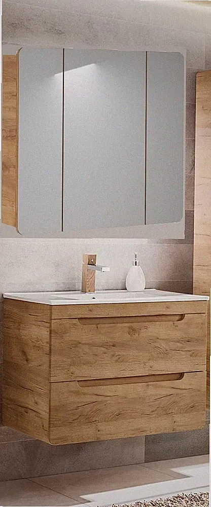 MONTIERT Badmöbel Set ARUBA EICHE-S 80 cm mit Keramikwaschbecken SOFT-CLOSE MATT