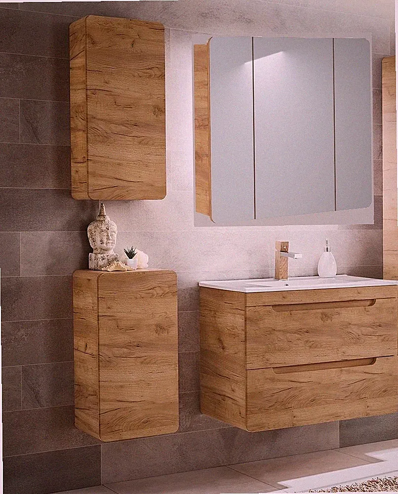 MONTIERT Badmöbel Set ARUBA EICHE-S 80 cm mit Keramikwaschbecken SOFT-CLOSE MATT