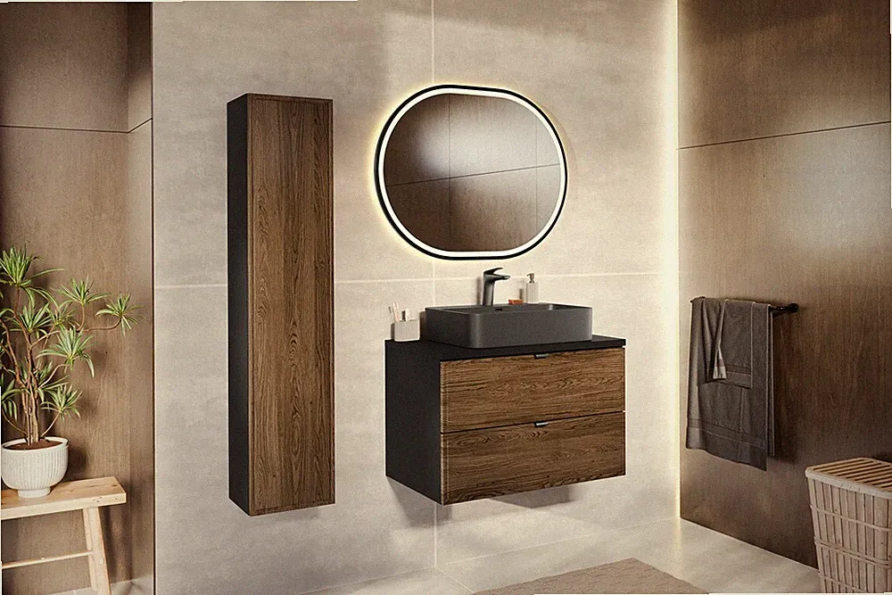 MONTIERT Badmöbel Set mit Aufsatzwaschbecken TALIA CASELLA 80 cm MDF SOFT-CLOSE