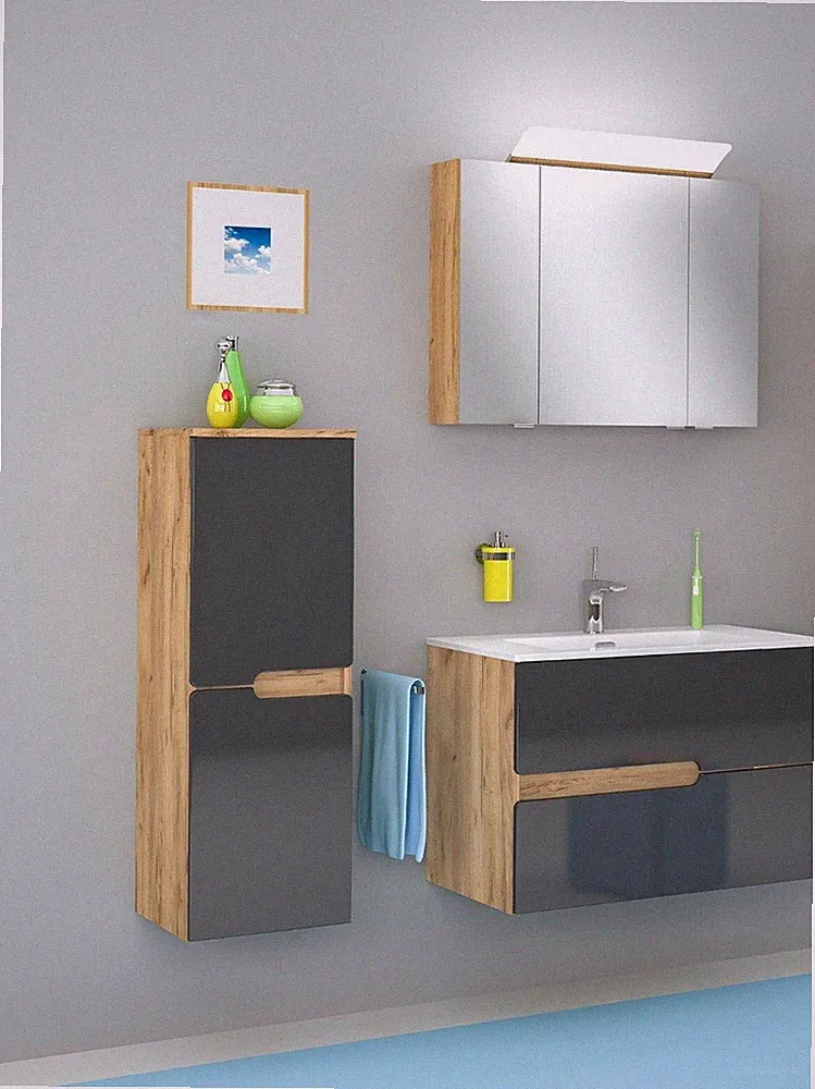 NEU Badmöbel Set SPECTRA 80 Athrazit Hochglanz montiert schneller Versand