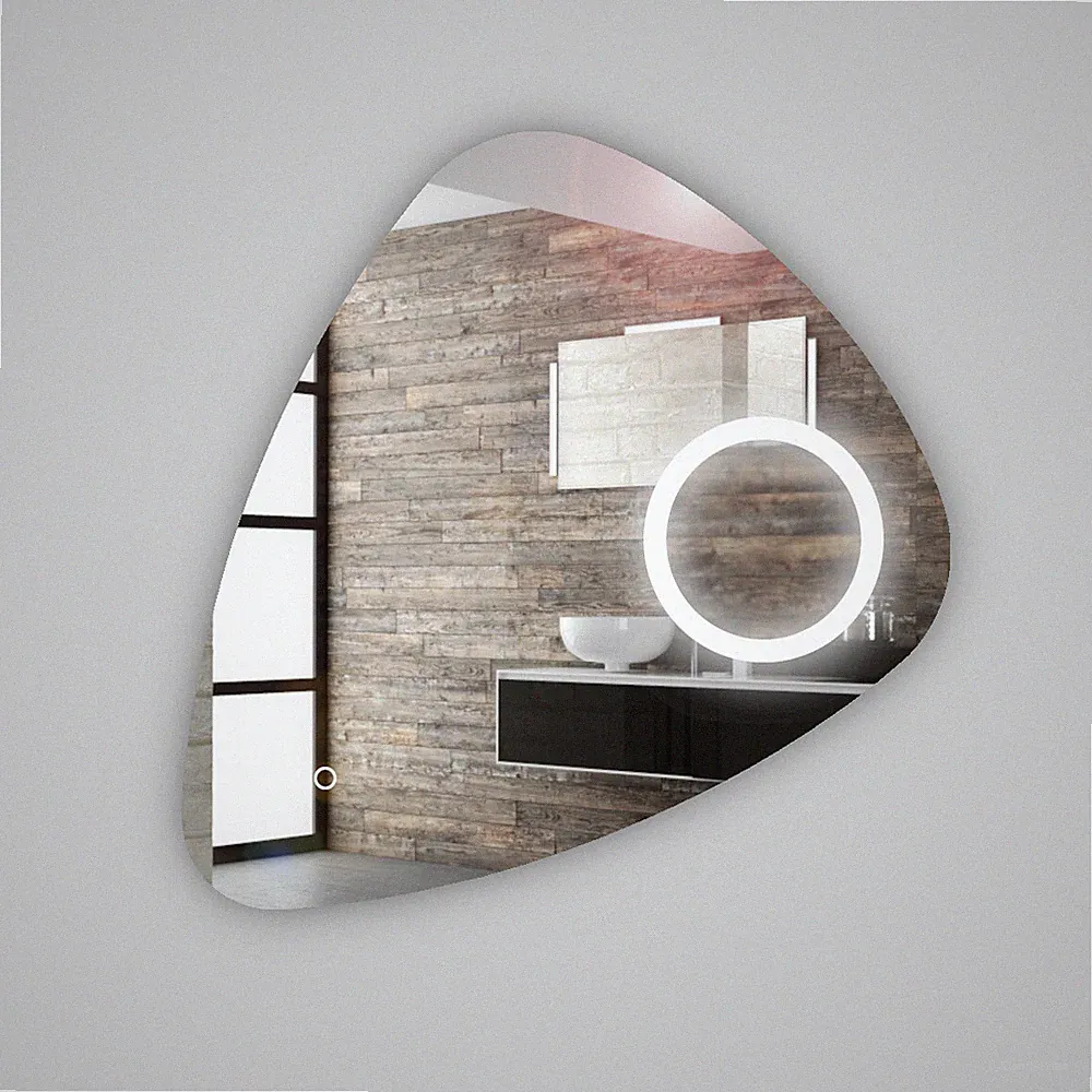 Ogomondo Spiegel 5mm dreieckig abgeschrägt LED Schalter Touch Aluminium MDF
