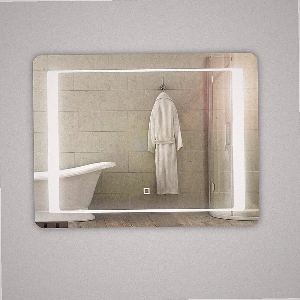 Ogomondo Spiegel 5mm Rechteckig LED Rahmen Schalter Touch Aluminium MDF