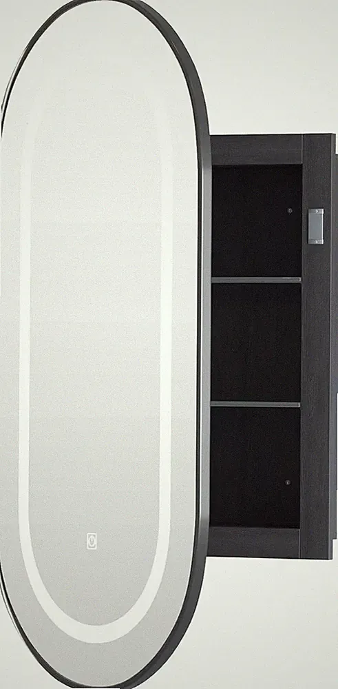 oval Spiegelschrank Bad mit Beleuchtung, Badschrank schwarz eingelassen 42x80cm