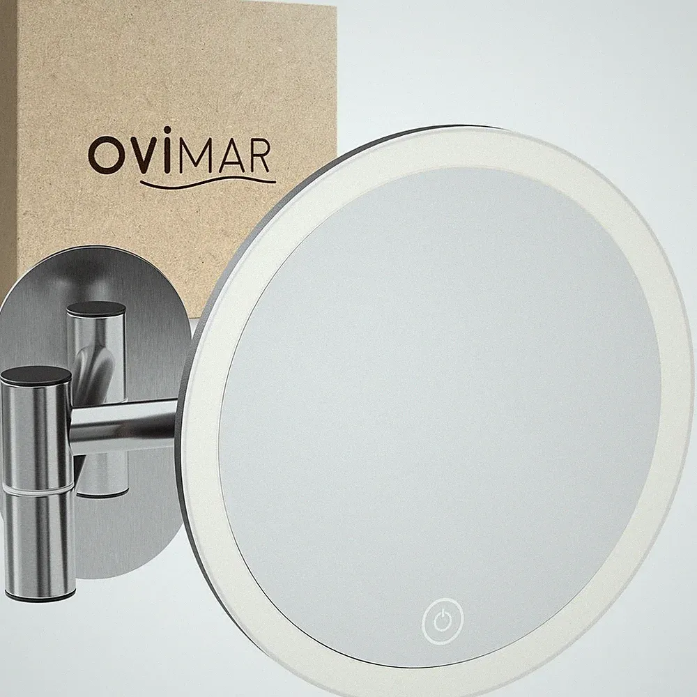 Ovimar wiederaufladbarer LED Badspiegel 5x Wand silber - GEBRAUCHT GUT / FOTO