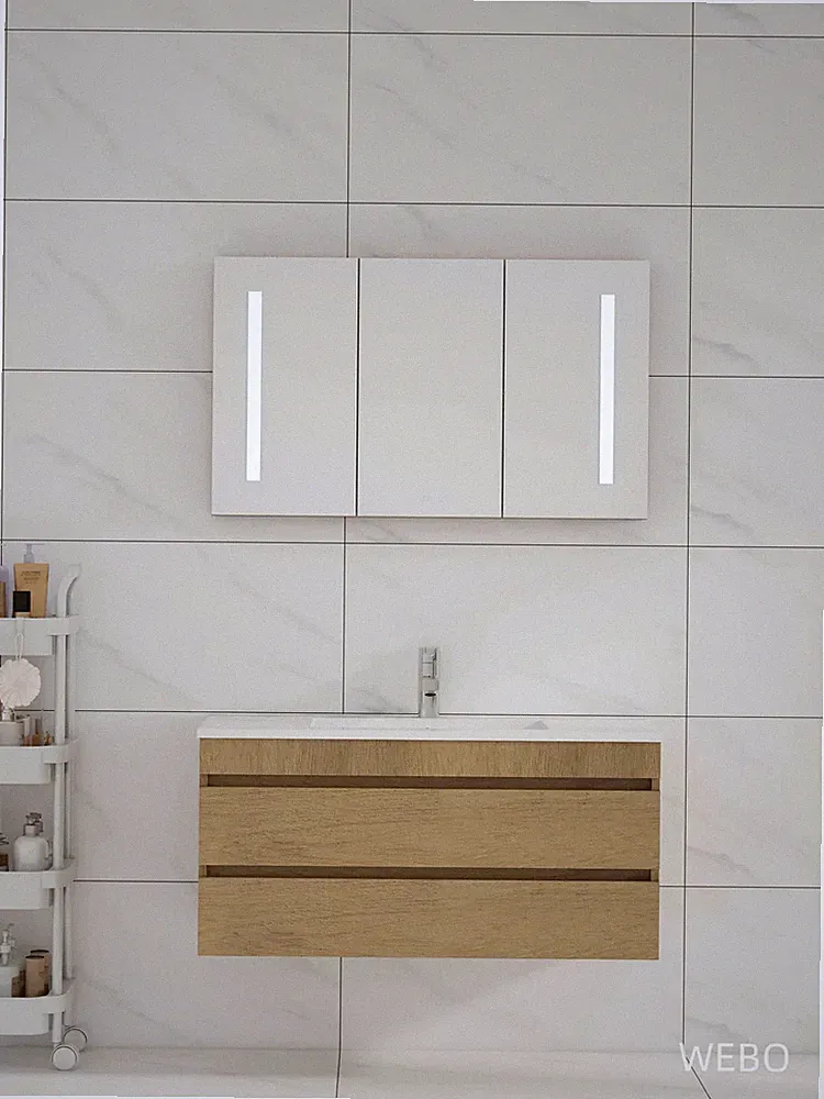 Paris Badmöbel 100cm Eiche Kompletset mit Spiegelschrank bathroom furniture WEBO