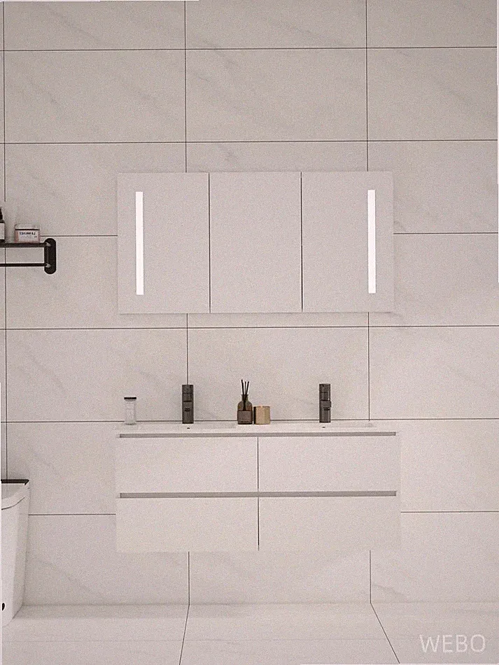 Paris Badmöbel Weiß mit Spiegelschrank & Beleuchtung bathroom furniture WEBO