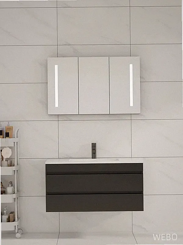 Paris Badmöbel100cm Schwarz Kompletset mit Spiegelschrank bathrom furniture WEBO