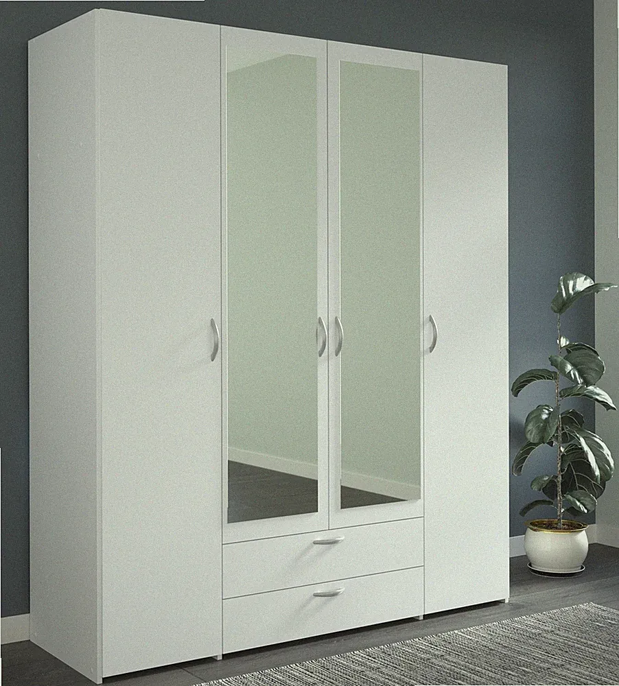 Parisot Daily 3 Kleiderschrank 4-türig Weiß mit Spiegel 160x185x51cm