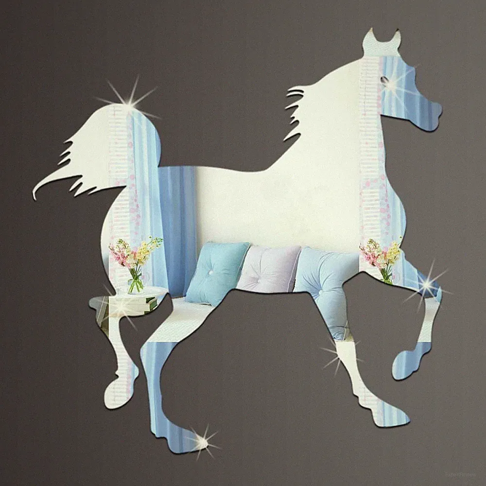 Pferd Spiegel Deko Galopp Trab Hengst Goldspiegel Kunststoff PS mit Klebepunkt