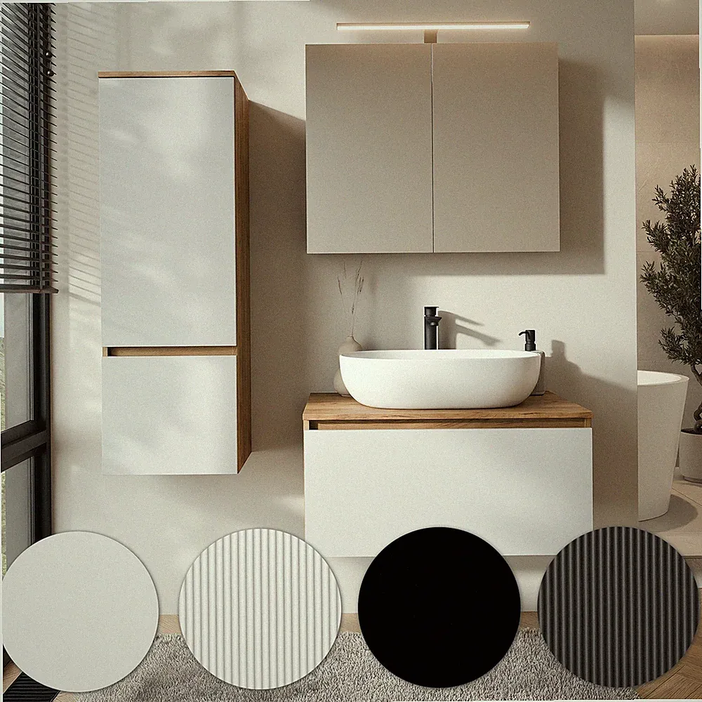Planetmöbel ARISA Badmöbel Set - Hochschrank, Spiegelschrank"ARIA & Waschbecken