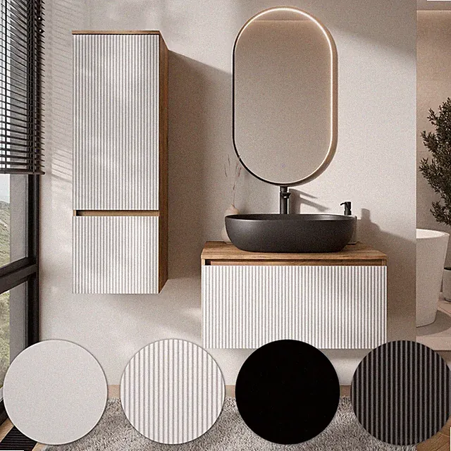 Planetmöbel ARISA Badmöbel Set- mit Hochschrank, LED Spiegel GLORA & Waschbecken