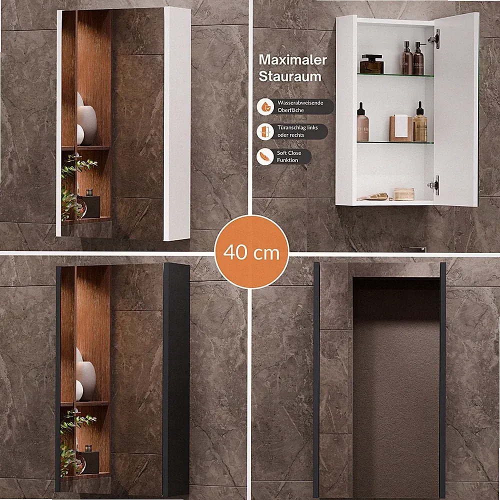 Planetmöbel Badezimmer Spiegelschrank 40 cm Wega Badschrank Badspiegel