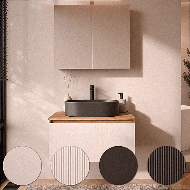 Planetmöbel Badmöbel Set ARISA - Mit Spiegelschrank ARIA & Waschbecken 55 cm